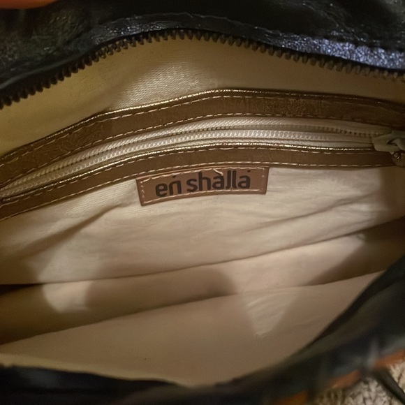 NWT Anthroplogie En Shalla Blue Plaid Crossbody tote bag w/ gold metallic trim - Picture 9 of 12